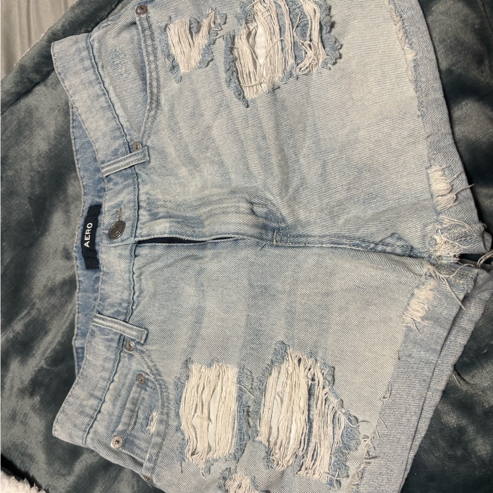 Aero Light Blue Distressed Denim Shorts